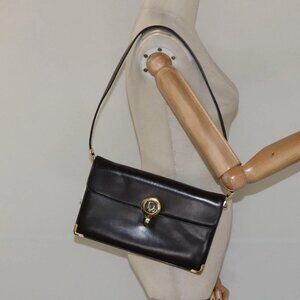 Christian Dior Shoulder Bag Leather Dark Brown Gold Auth